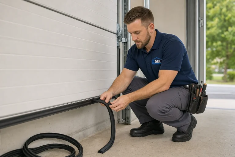 New rubber bottom seal fitted to a garage door - weather seal replacement Chesapeake VA