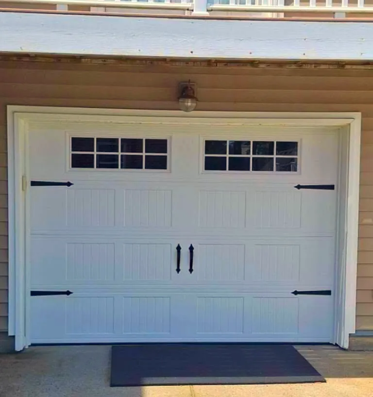 10 x 7 short panel carriage house with glass and inserts garage door - Garage Door Enterprises, Chesapeake VA