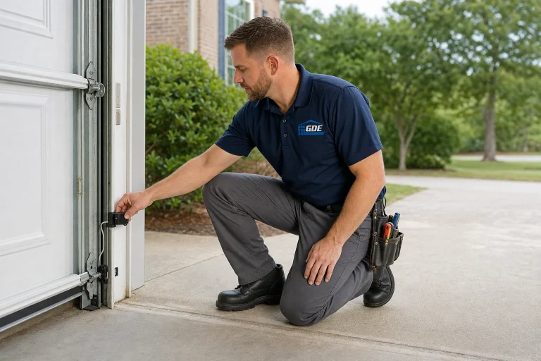 Garage door safety sensor being realigned - garage door won't close repair Chesapeake VA